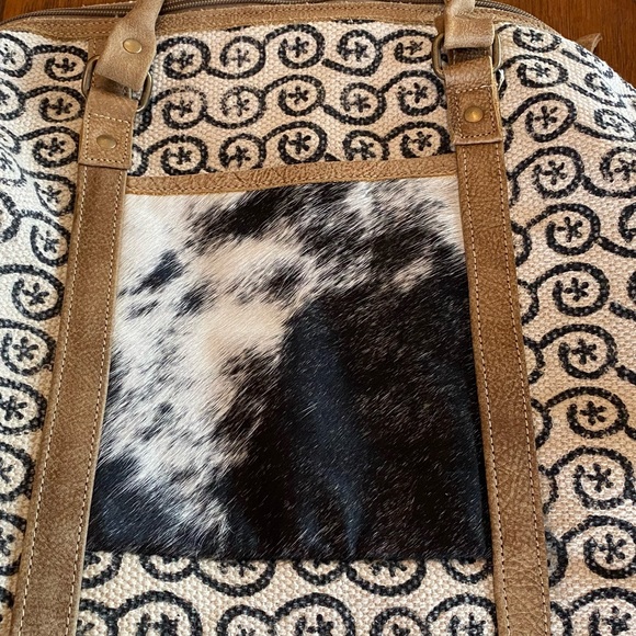 Myra Bag Cowhide Canvas Duffle - Picture 5 of 13